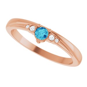 14K Rose Gold Natural Blue Zircon & .025 CTW Natural Diamond Ring – image 5