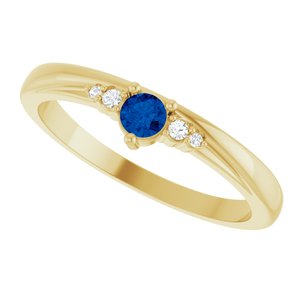 14K Yellow Gold Lab-Grown Blue Sapphire & .025 CTW Lab-Grown Diamond Ring – image 5