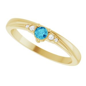 14K Yellow Gold Natural Blue Zircon & .025 CTW Natural Diamond Ring – image 5