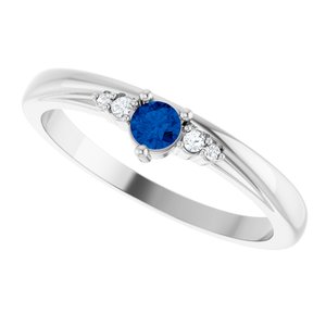 Platinum Natural Blue Sapphire & .025 CTW Natural Diamond Ring – image 5