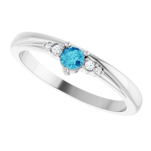 14K White Gold Natural Blue Zircon & .025 CTW Lab-Grown Diamond Ring – image 5