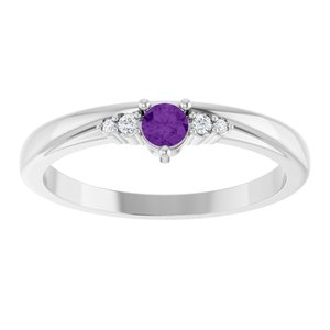 14K White Gold Natural Amethyst & .025 CTW Natural Diamond Ring – image 3