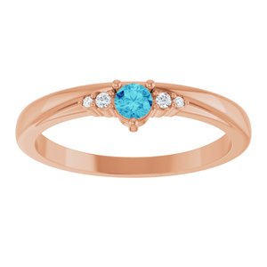 14K Rose Gold Natural Blue Zircon & .025 CTW Lab-Grown Diamond Ring – image 3