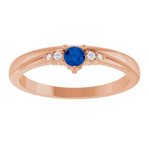 14K Rose Gold Lab-Grown Blue Sapphire & .025 CTW Natural Diamond Ring – image 3