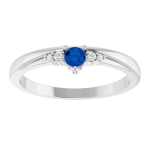 14K White Gold Natural Blue Sapphire & .025 CTW Natural Diamond Ring – image 3