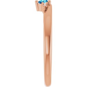 14K Rose Gold Natural Blue Zircon & .025 CTW Natural Diamond Ring – image 4