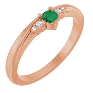 14K Rose Gold Natural Emerald & .025 CTW Natural Diamond Ring