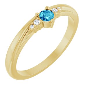 14K Yellow Gold Natural Blue Zircon & .025 CTW Lab-Grown Diamond Ring