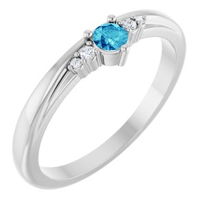 14K White Gold Natural Blue Zircon & .025 CTW Lab-Grown Diamond Ring