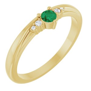 14K Yellow Gold Natural Emerald & .025 CTW Natural Diamond Ring