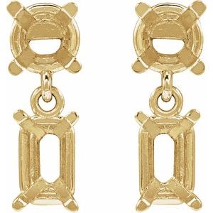 14K Yellow Gold 7x5 mm Emerald Two-Stone Earring Mounting – image 2