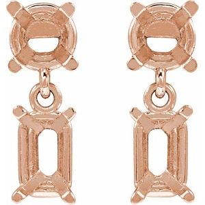 14K Rose Gold 5x3 mm Emerald Two-Stone Earring Mounting – image 2
