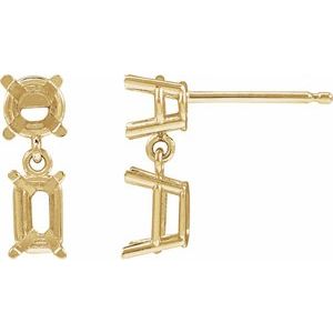 14K Yellow Gold 6x4 mm Emerald Two-Stone Earring Mounting