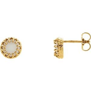 14K Yellow Gold 6 mm Natural White Opal Earrings