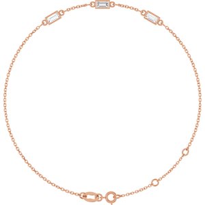 14K Rose Gold 4x2 mm Straight Baguette 3-Stone Bezel-Set 6 1/2-7 1/2" Bracelet Mounting