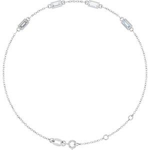 14K White Gold 4x2 mm Straight Baguette 4-Stone Bezel-Set 6 1/2-7 1/2" Bracelet Mounting