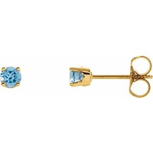 14K Yellow Gold Natural Swiss Blue Topaz Youth Earrings