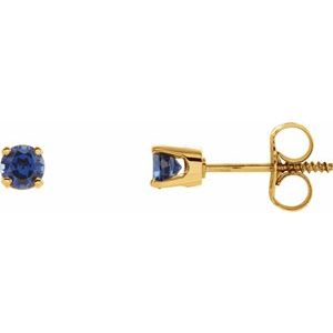 14K Yellow Gold Lab-Grown Blue Sapphire Youth Earrings