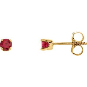 14K Yellow Gold Lab-Grown Ruby Youth Earrings