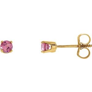14K Yellow Gold Natural Pink Tourmaline Youth Earrings