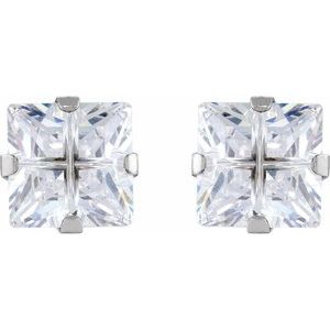 Stainless Steel Square Imitation White Cubic Zirconia Piercing Stud Earrings