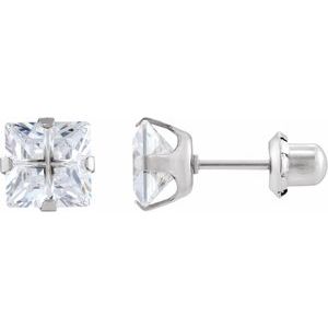 Stainless Steel Square Imitation White Cubic Zirconia Piercing Stud Earrings