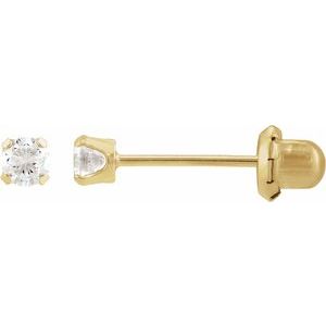 14K Yellow Gold 3 mm Imitation White Cubic Zirconia Piercing Stud Earrings