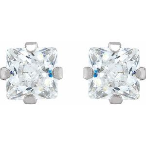 14K White Gold 3 mm Square Imitation White Cubic Zirconia Piercing Stud Earrings – image 2