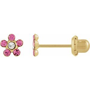 14K Yellow Gold Imitation Pink Tourmaline Inverness® Piercing Earrings