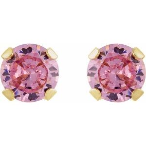 14K Yellow Gold 5 mm Round Imitation Pink Cubic Zirconia Piercing Stud Earrings – image 2