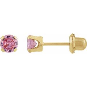 14K Yellow Gold 5 mm Round Imitation Pink Cubic Zirconia Piercing Stud Earrings