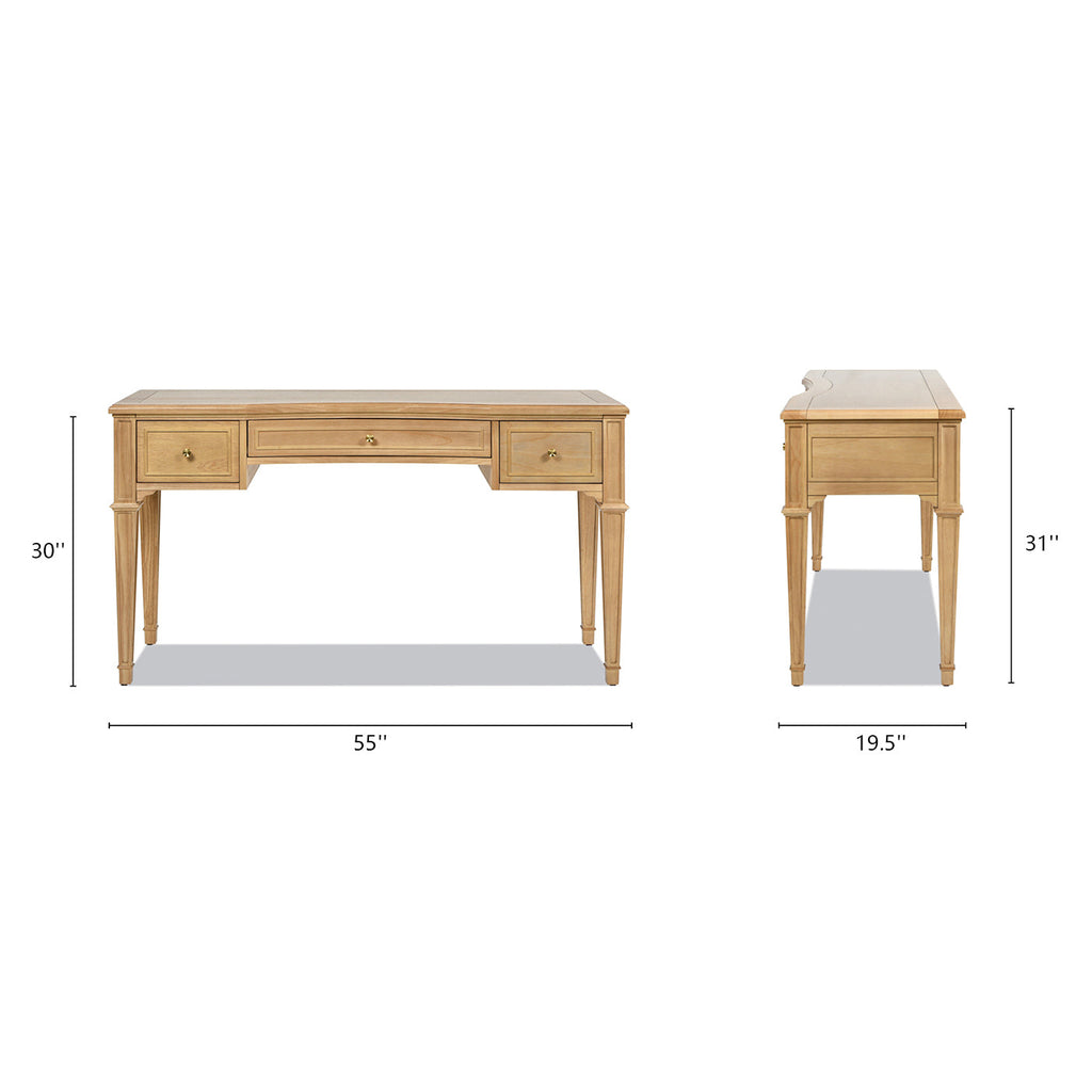 Dauphin 55' 3-Drawer Wood Executive Desk, Natural Brown Wood