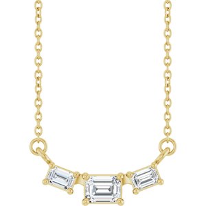 14K Yellow Gold 4x3 mm Emerald Three-Stone 18" Necklace Mounting