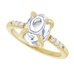 10K Yellow Gold 9x7 mm Oval 1/10 CTW Natural Diamond Semi-Set Cabochon Ring – image 8