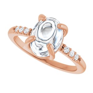 14K Rose Gold 9x7 mm Oval 1/10 CTW Natural Diamond Semi-Set Cabochon Ring – image 8