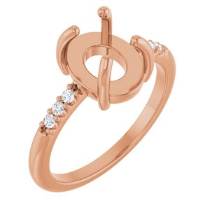 14K Rose Gold 9x7 mm Oval 1/10 CTW Natural Diamond Semi-Set Cabochon Ring – image 2