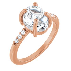 14K Rose Gold 9x7 mm Oval 1/10 CTW Natural Diamond Semi-Set Cabochon Ring