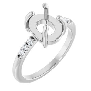 14K White Gold 9x7 mm Oval 1/10 CTW Natural Diamond Semi-Set Cabochon Ring – image 2
