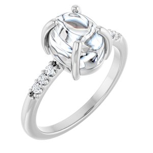 14K White Gold 9x7 mm Oval 1/10 CTW Natural Diamond Semi-Set Cabochon Ring