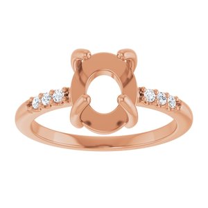 14K Rose Gold 9x7 mm Oval 1/10 CTW Natural Diamond Semi-Set Cabochon Ring – image 6