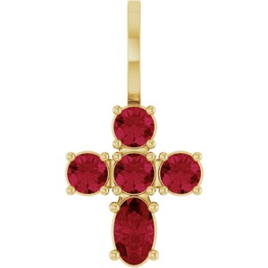 14K Yellow Gold Lab-Grown Ruby Cross Charm/Pendant