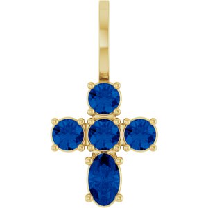 14K Yellow Gold Lab-Grown Blue Sapphire Cross Charm/Pendant