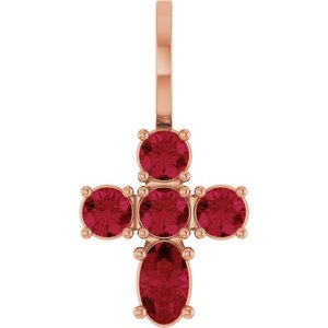 14K Rose Gold Lab-Grown Ruby Cross Charm/Pendant