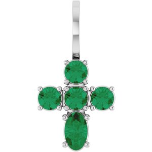 Sterling Silver Lab-Grown Emerald Cross Charm/Pendant