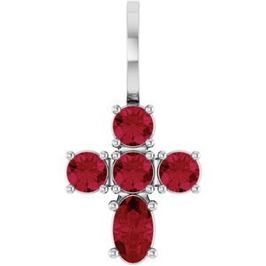 Sterling Silver Lab-Grown Ruby Cross Charm/Pendant