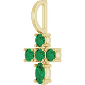 14K Yellow Gold Lab-Grown Emerald Cross Charm/Pendant – image 2