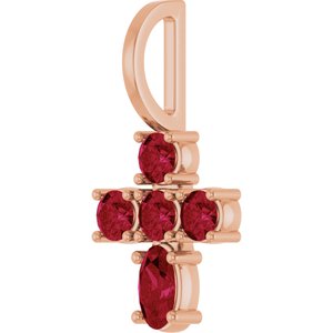 14K Rose Gold Lab-Grown Ruby Cross Charm/Pendant – image 2