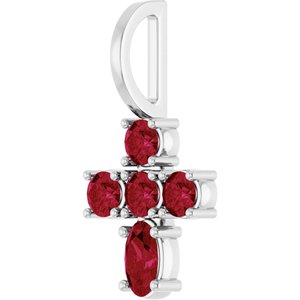 14K White Gold Lab-Grown Ruby Cross Charm/Pendant – image 2