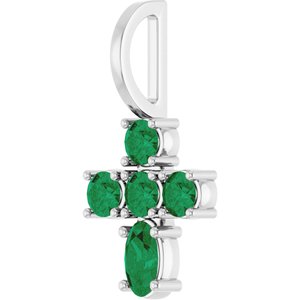 Sterling Silver Lab-Grown Emerald Cross Charm/Pendant – image 2
