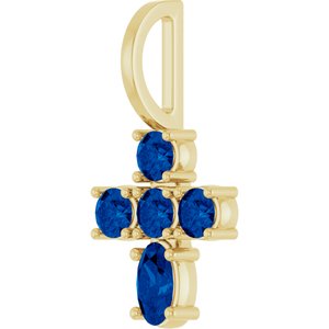 14K Yellow Gold Lab-Grown Blue Sapphire Cross Charm/Pendant – image 2